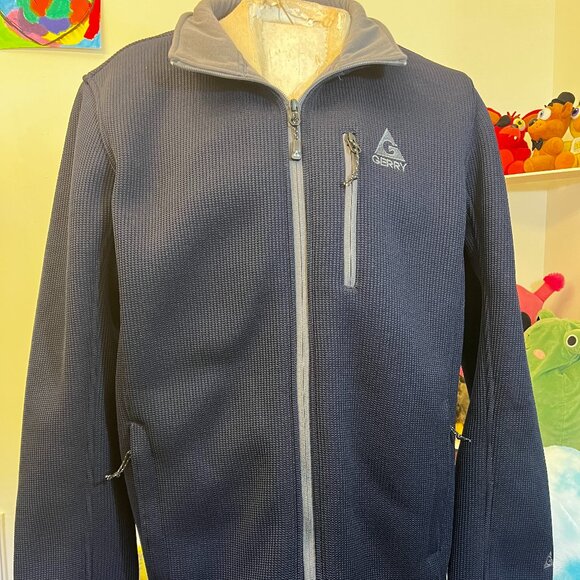 Gerry Weber Other - Gerry Waffle Rib Knit Jacket Full Zip Blue Sherpa Lined Mens XL
